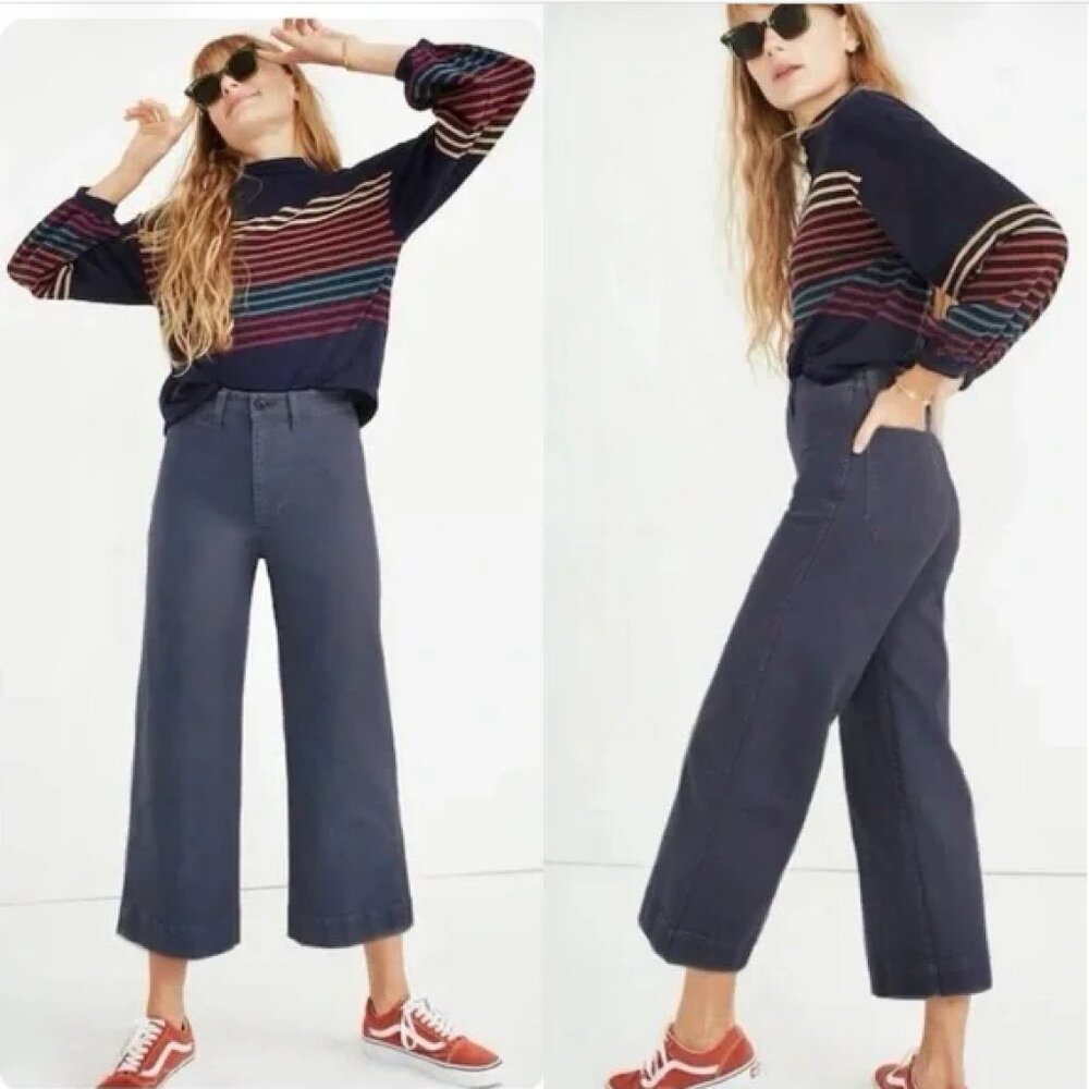 Madewell Navy Wide-Leg Cropped Pants
